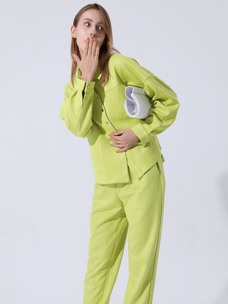 GCAROL Women tracksuits Velvet Jacket And Pants Drop Shoulder Oversized Coat Single-Breasted Elastic Waist Overalls Cargo M,L 4 GCAROL Women tracksuits Velvet Jacket And Pants Drop Shoulder Oversized Coat Single-Breasted Elastic Waist Overalls Cargo M,L 4