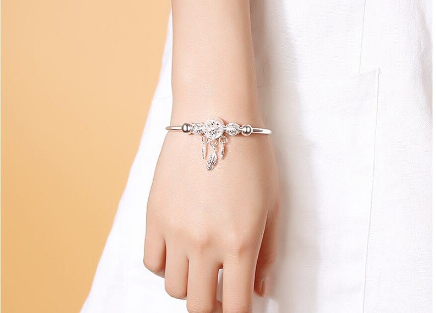 Adjustable 925 Sterling Silver Dreamcatcher Tassel Feather Round Bead Charm Bracelet &Bangle For Women Elegant Jewelry sl209 6 Adjustable 925 Sterling Silver Dreamcatcher Tassel Feather Round Bead Charm Bracelet &Bangle For Women Elegant Jewelry sl209 6